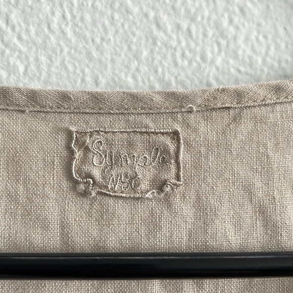 Symple NYC Tan Linen Sequined Embroidered 3/4 Sleeve Blouse Top - Picture 7 of 7